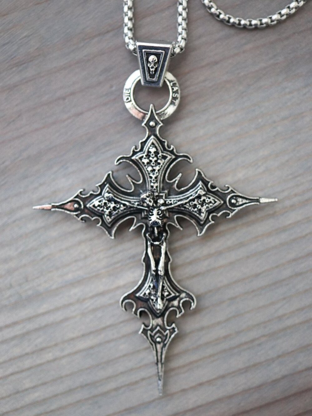 Cross Gothic Style with Skull Full Body Design Pendant Necklace Silver Stainless